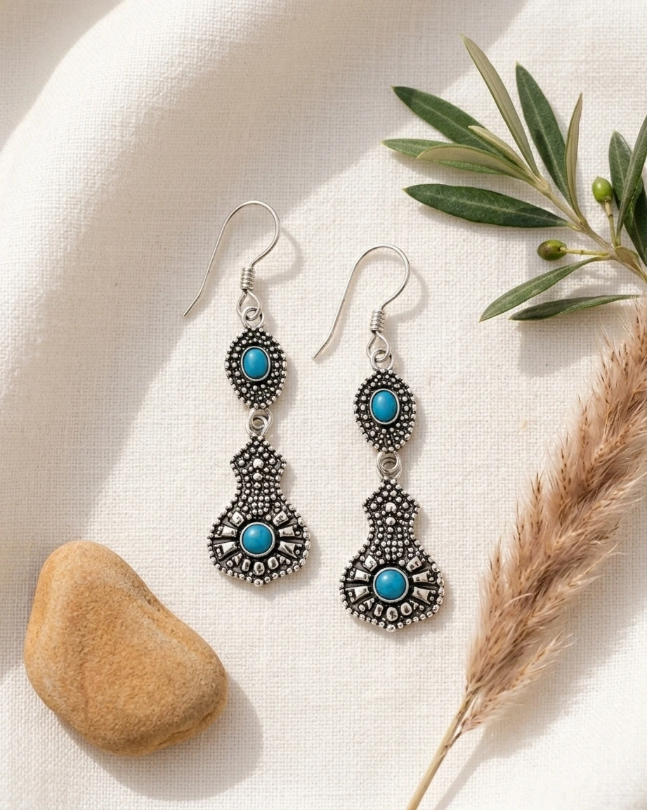 Boucles Pendantes Turquoise craft detail